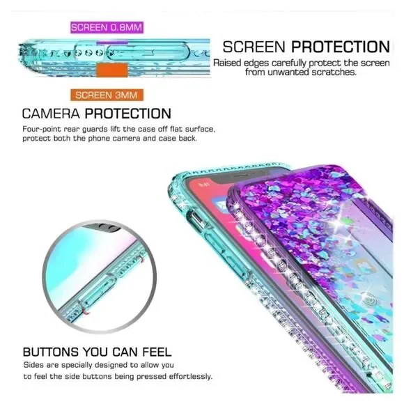 NEW LeYi iPhone 11 Case W/ 2 Tempered Glass Protectors Teal Glitter - Picture 3 of 10